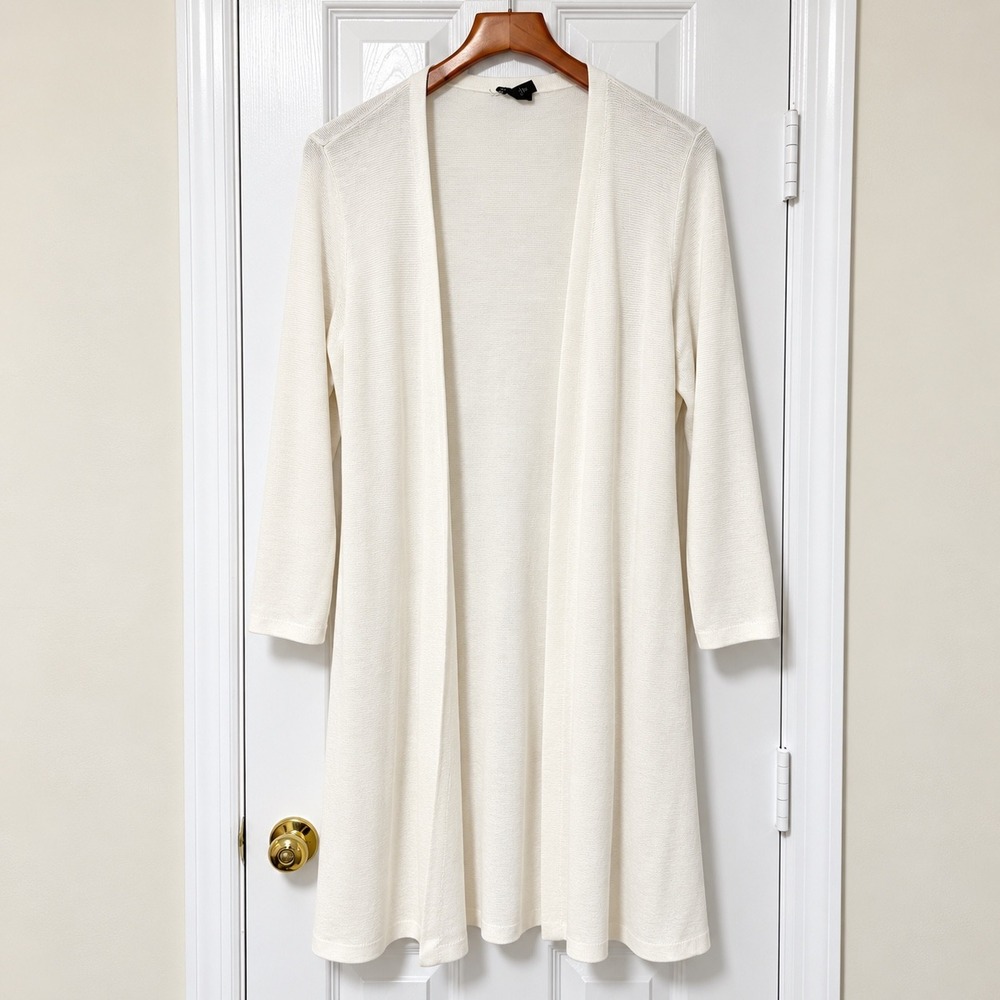 Eileen Fisher Ivory Silk Lyocell Long Open Cardigan Duster Women's XL